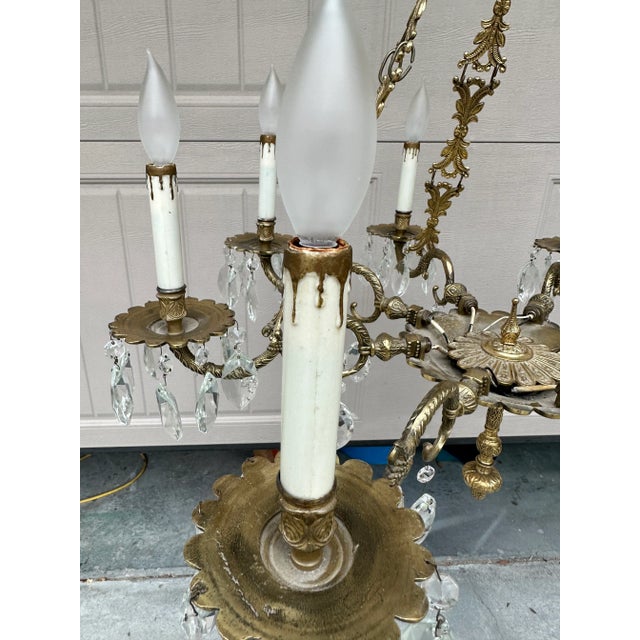 Vintage Rococo Cast Brass and Crystal Chandelier For Sale In Savannah - Image 6 of 12