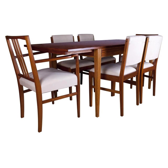 Wood British Tulip Wood Dining Table with Chairs by Gordon Russell, Set of 7 For Sale - Image 7 of 7