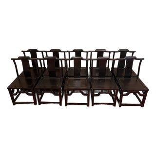 1960s Chinese Yokeback Carved Dining Chairs For Sale