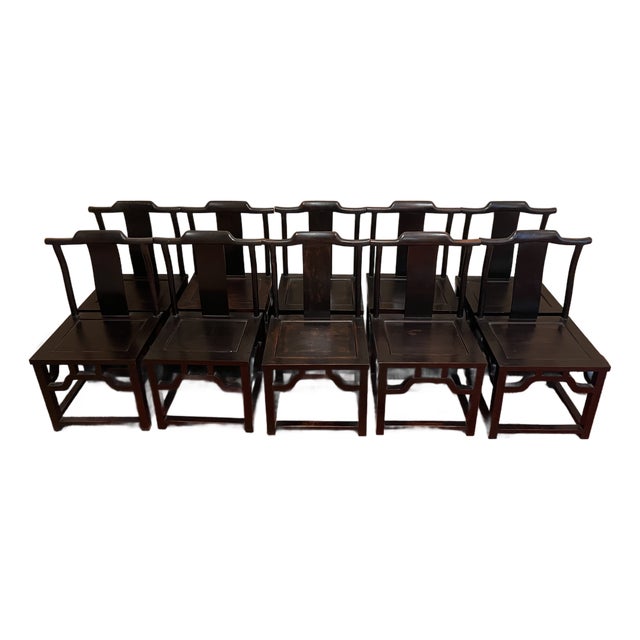 1960s Chinese Yokeback Carved Dining Chairs For Sale