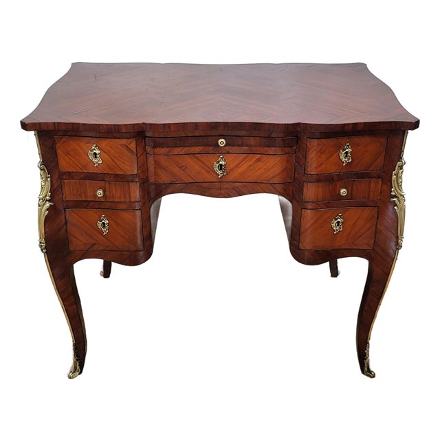 Antique French 19th C Louis XV Satinwood & Bronze Mounted Lady's Writing Desk For Sale