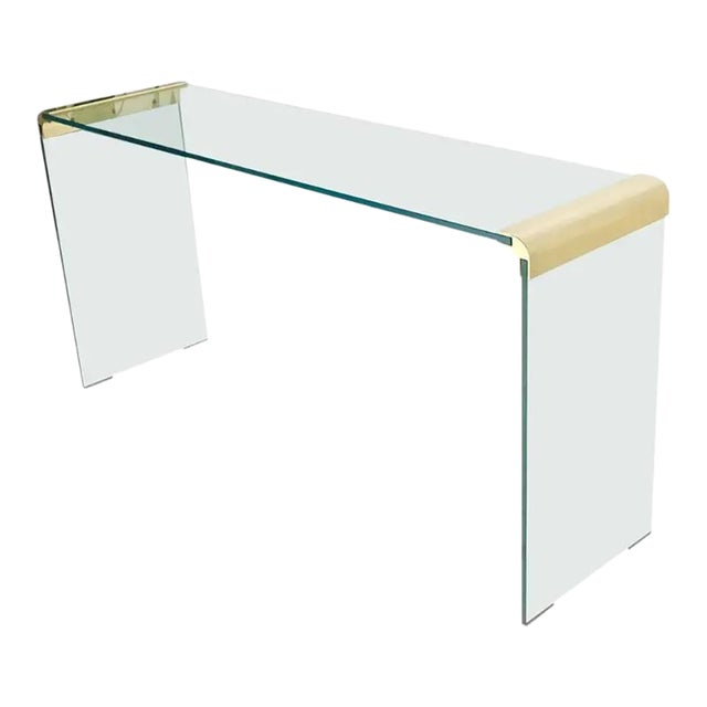 Leon Rosen for Pace Glass and Brass Waterfall Console Table For Sale