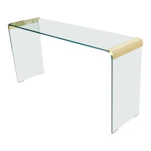 Leon Rosen for Pace Glass and Brass Waterfall Console Table
