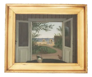 German Artist, View from the Beach House to the Sea, 1850, Oil on Canvas, Framed