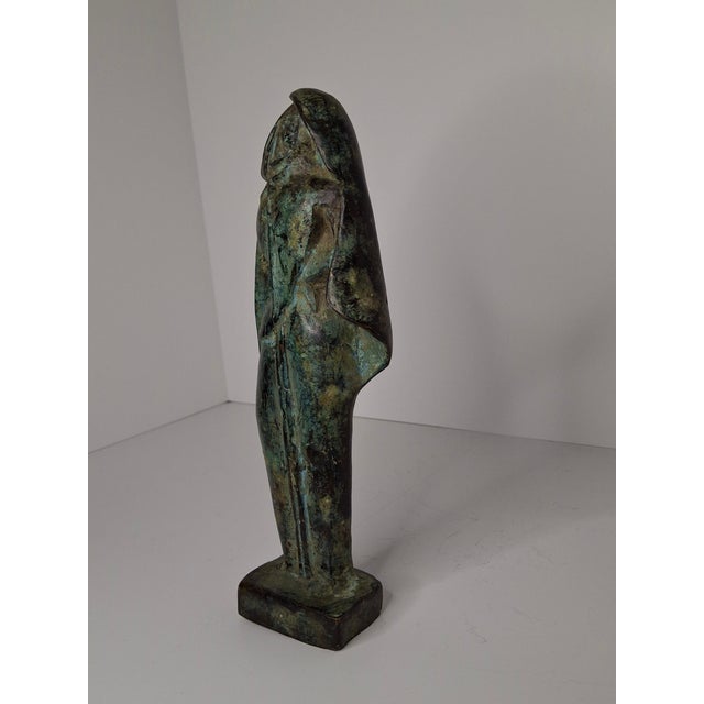 1970s Vintage MCM Brutalist Verdigris Bronze Sculpture Hooded Cloaked Figure Monk 9" For Sale - Image 5 of 9