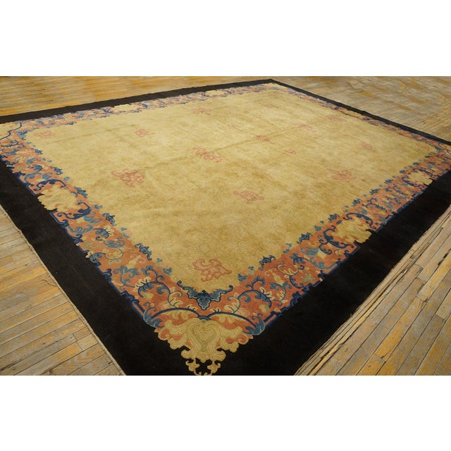 Extraordinary Beige Open Field and Colorful Border With Allover-Floral Design Antique Chinese Peking Rug For Sale In New York - Image 6 of 12