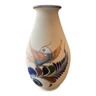 Mexican Ceramic Vase With Bird Motif For Sale