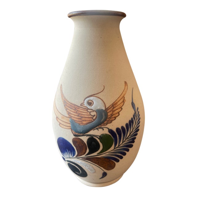 Mexican Ceramic Vase With Bird Motif For Sale