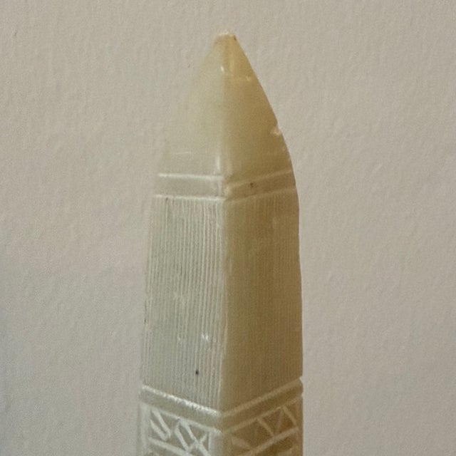 Traditional Vintage Alabaster Egyptian Obelisk - Carved Stone Decorative Sculpture For Sale - Image 3 of 4