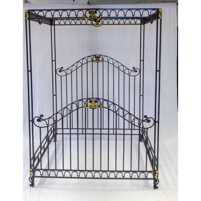 This well-designed iron canopy bed is easily dismantled and reassembled. It includes 6 pieces each piece is accented by a...