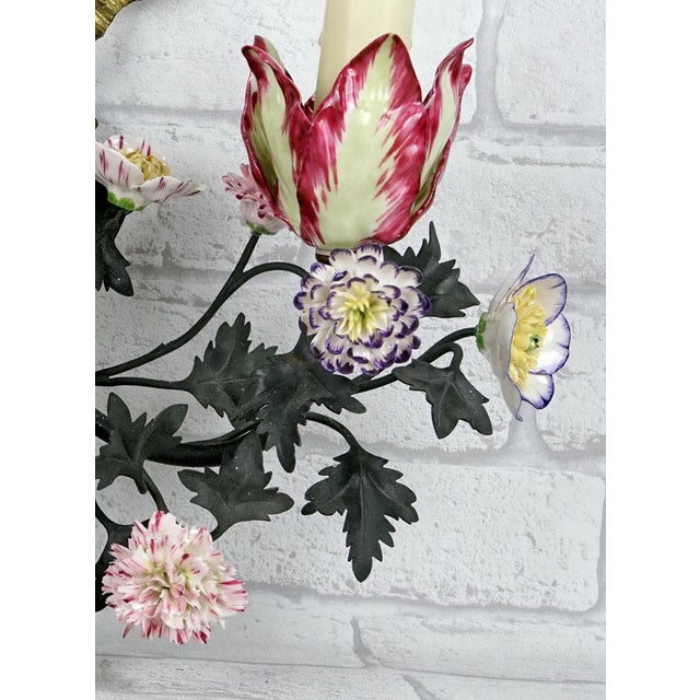 19th-Century Wall Sconce, Enhanced With Porcelain Flowers by Didier Gardillou For Sale - Image 4 of 5