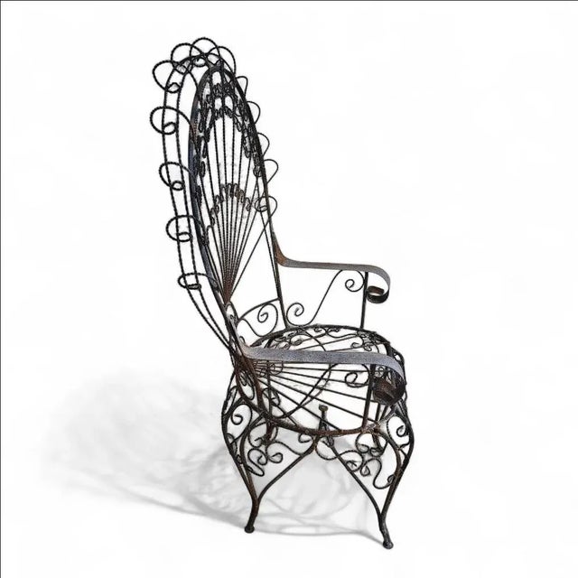 Vintage Wrought Iron Peacock Armchair For Sale - Image 9 of 15