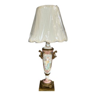 19th Century Porcelain Hand Painted Table Lamp Signed For Sale