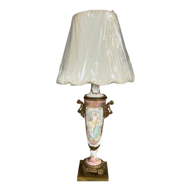19th Century Porcelain Hand Painted Table Lamp Signed For Sale