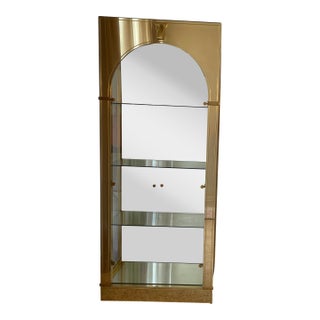 Vintage Arched Brass & Glass Display Cabnet For Sale