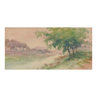 1905 River Village Watercolor Painting For Sale