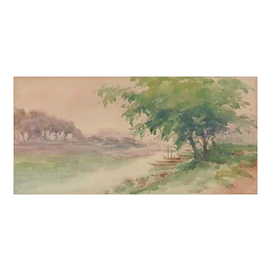 1905 River Village Watercolor Painting