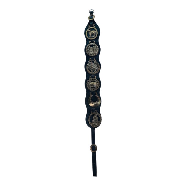 English Horse Brass and Leather Strap, 6 Medallions For Sale