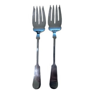 Early 19th Century Bailey, Banks & Biddle Fiddle Handle Serving Meat Forks For Sale