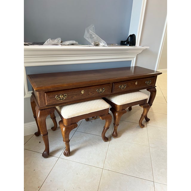 Queen Anne Queen Anne Console Table With Two Stools Set of 3 For Sale - Image 3 of 9
