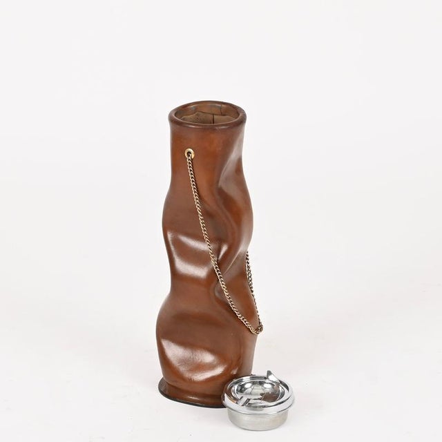 Mid-Century Pleated Leather and Brass Floor Ashtray from Nova Tecno, Italy, 1960s For Sale - Image 9 of 17