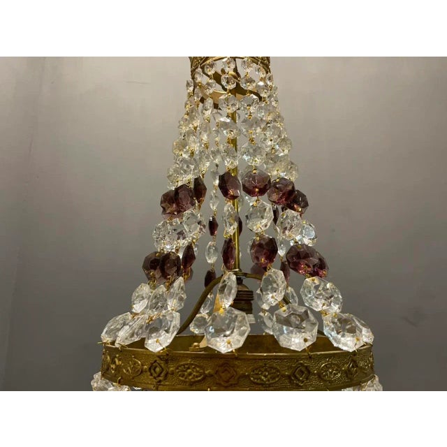 Italian Crystal Basket Chandelier For Sale - Image 6 of 9
