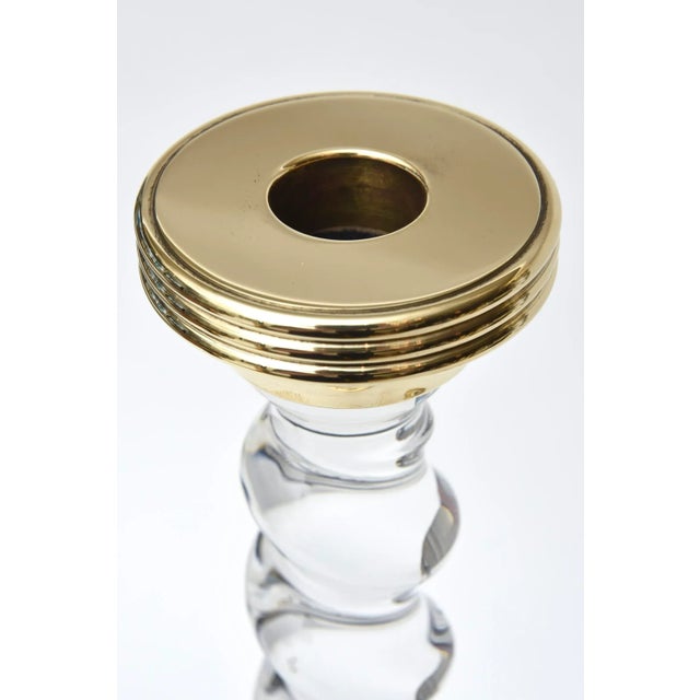 Vintage Rare Twisted Lucite and Brass Stepped Tall Candlesticks Pair Of, 1970's For Sale In Miami - Image 6 of 10