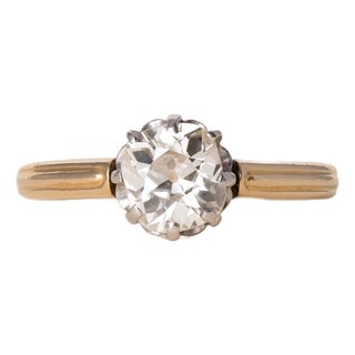 Antique 18k Gold and Platinum 1.10 Carat Old Mine Cushion Diamond Solitaire Ring, Size 7 For Sale