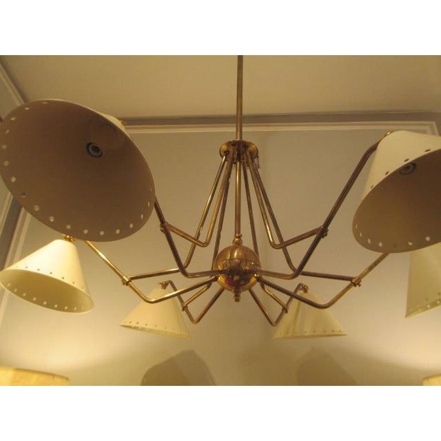 Mid-Century Modern Bespoke Six-Light Brass and Tole Fixture in the Mid-Century Manner For Sale - Image 3 of 7