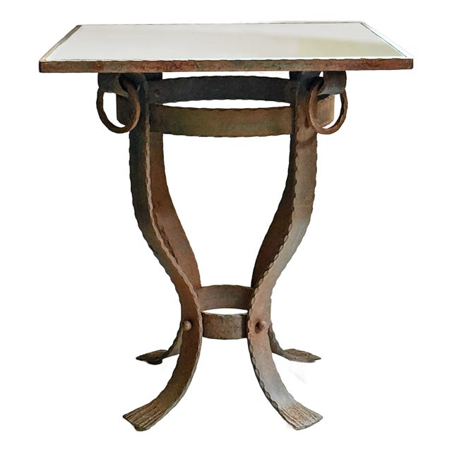 Wrought Iron Side Table With Mirrored Glass For Sale