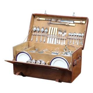 Leather Picnic Trunk, 1890s, Set of 60 For Sale
