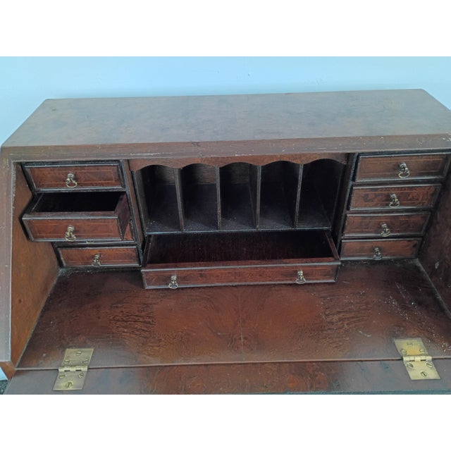 1920s Slant Top Queen Ann Desk Well Made Walnut Burl Writing Desk For Sale - Image 4 of 12