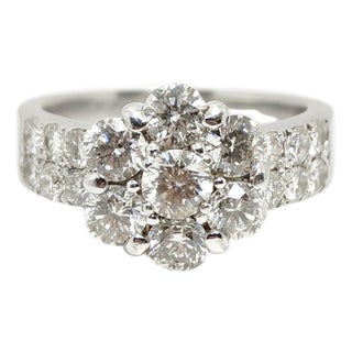 Vintage 18k White Gold Diamond Floret Ring, Size 5.5 For Sale
