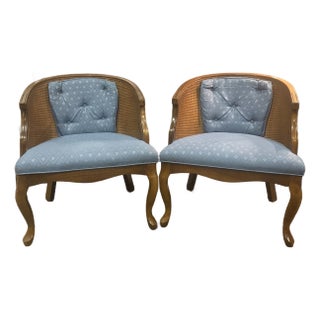Vintage Hollywood Regency Cane Back Barrel Chairs Morganton Made in Usa For Sale
