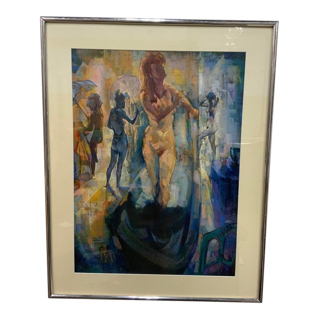 Vintage Pastel and Charcoal Drawing of a Nude For Sale