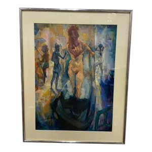 Vintage Pastel and Charcoal Drawing of a Nude