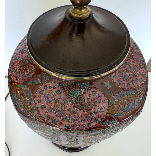 Late 20th Century Vintage Asian Vase Table Lamp, Paisley Design For Sale - Image 5 of 9