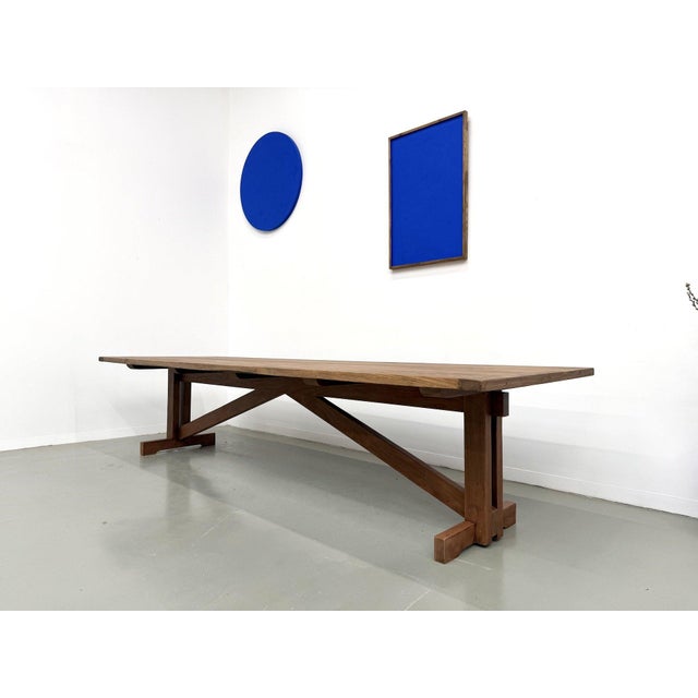 Large Refectory Table in Pine and Beech with X-Shaped Base, 1970s For Sale - Image 4 of 18