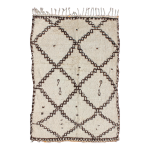 White Background Mid-Century Moroccan Azilal Rug With Brown Diamond Design 4'10'' X 7'0''