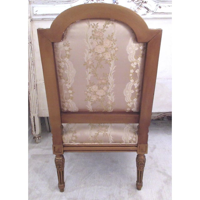 Antique French Louis Gilt Carved Bergere Chair With Damask Roses Fabric For Sale - Image 12 of 13