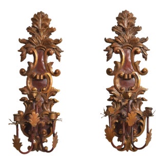 Pair Venetian 3 Arm Candelabra Wall Sconces For Sale