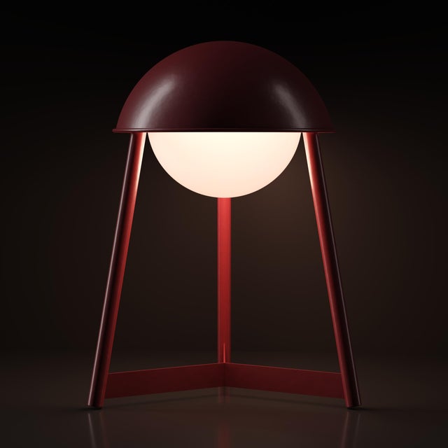 Red HELMET Rechargeable Cordless LED Table Lamp, 3-Levels Brightness Touch Sensor Control, Oxblood For Sale - Image 8 of 14