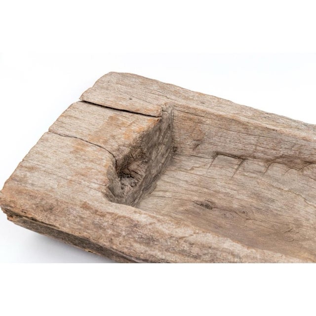 19th Century Hand-Carved Wood Double Trough in Distressed Style For Sale - Image 4 of 8