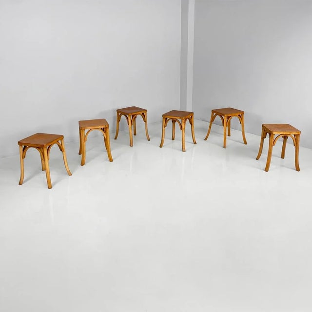Mid-Century Modern French Wooden Stools by Luterma, 1950s, Set of 6 For Sale - Image 14 of 14