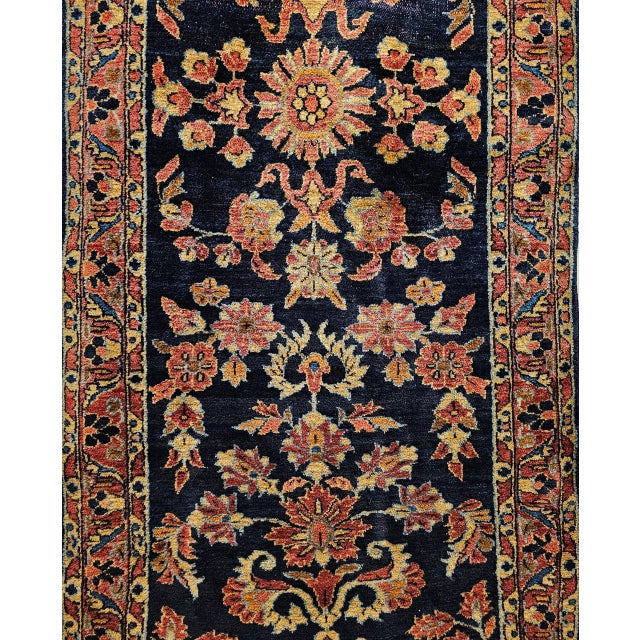 Antique Persian Lilian Runner Rug, Hand-Knotted Wool, Floral Design, Navy & Red, 3x7 For Sale - Image 9 of 15