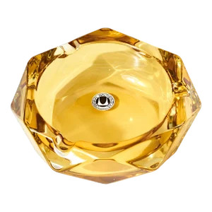 Mid-Century Six Sided Amber Colored Glass Ashtray by Waltherglas of West Germany