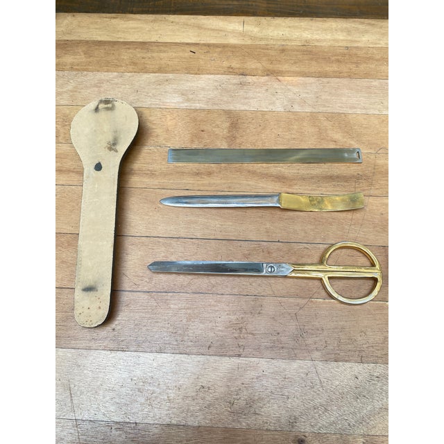 Vintage Lancel Desk Set / Scissors / Letter Opener / Ruler / Case. The leather case is embossed with the Lancel name. The...