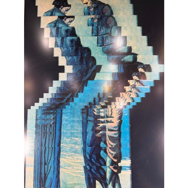 This monumental, large-scale framed photocollage titled "Blue Tragedy / Warped" was created by Herbert Simon in 2008....