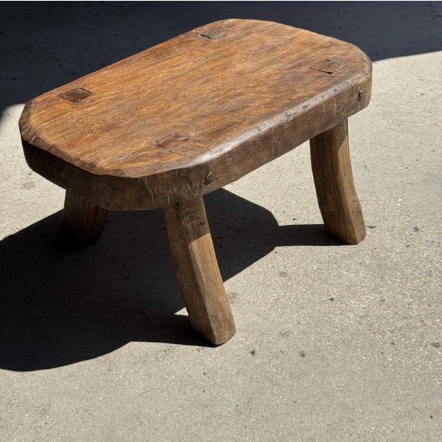 Small Wabi-Sabi Style Oval Teak Occasional Stool, 1980s For Sale - Image 9 of 9