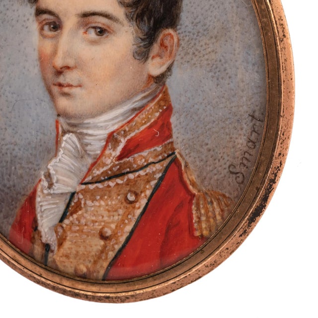 A fine antique miniature portrait painting, John Smart (1741-1811). The painting circa 1780. A very handsome portrait...